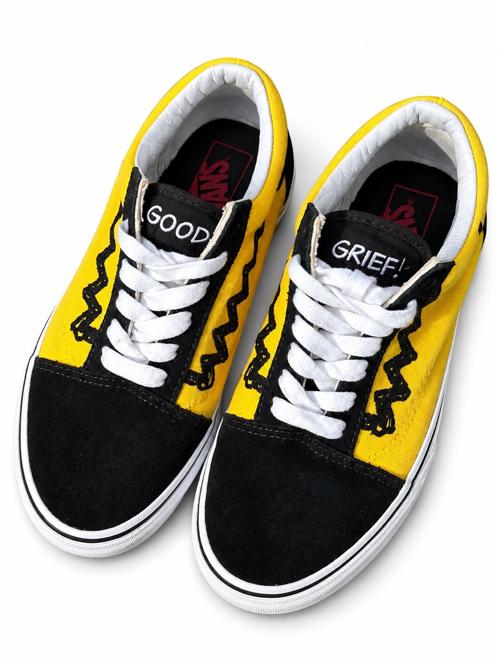 Vans x Peanuts Old Skool Charlie Brown Good Grief Shoes Yellow Black Women’s 6